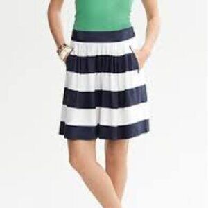 Banana Republic Linen Blend Navy Blue & White Striped Skirt, Size 14